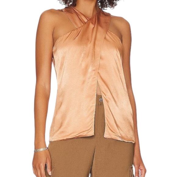 Revolve Lanston Cross Front Halter Top Honey Size XS New With Tag Key Hole Back - Picture 2 of 14